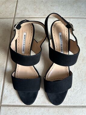 Manolo Blahnik Black Suede Double-Band Slingback Heels